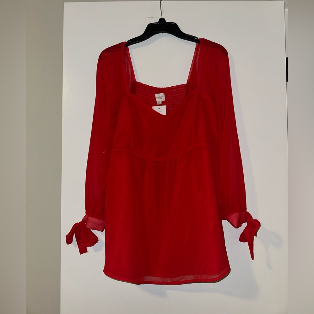 NWT Isabel Maternity by Ingrid & Isabel Red Blouse with Tie Sleeves - Size XL